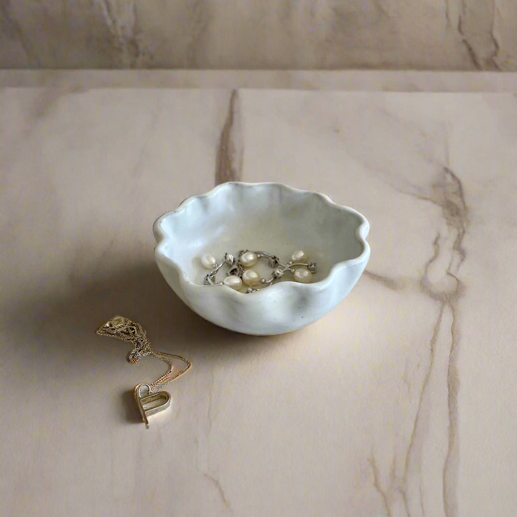 White Jewellery Bowl with Ripple Edge
