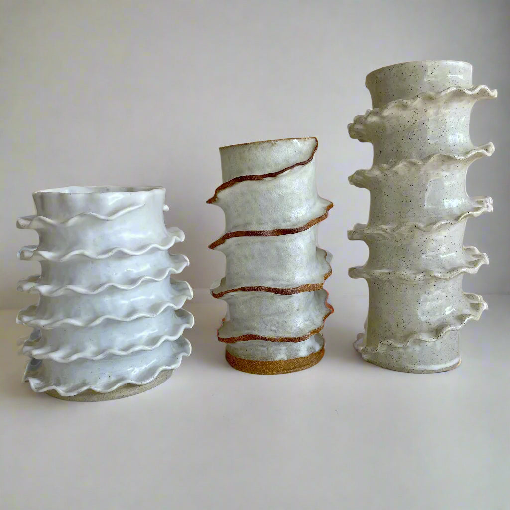 Spiralled Waved-Edged Ceramic Vases