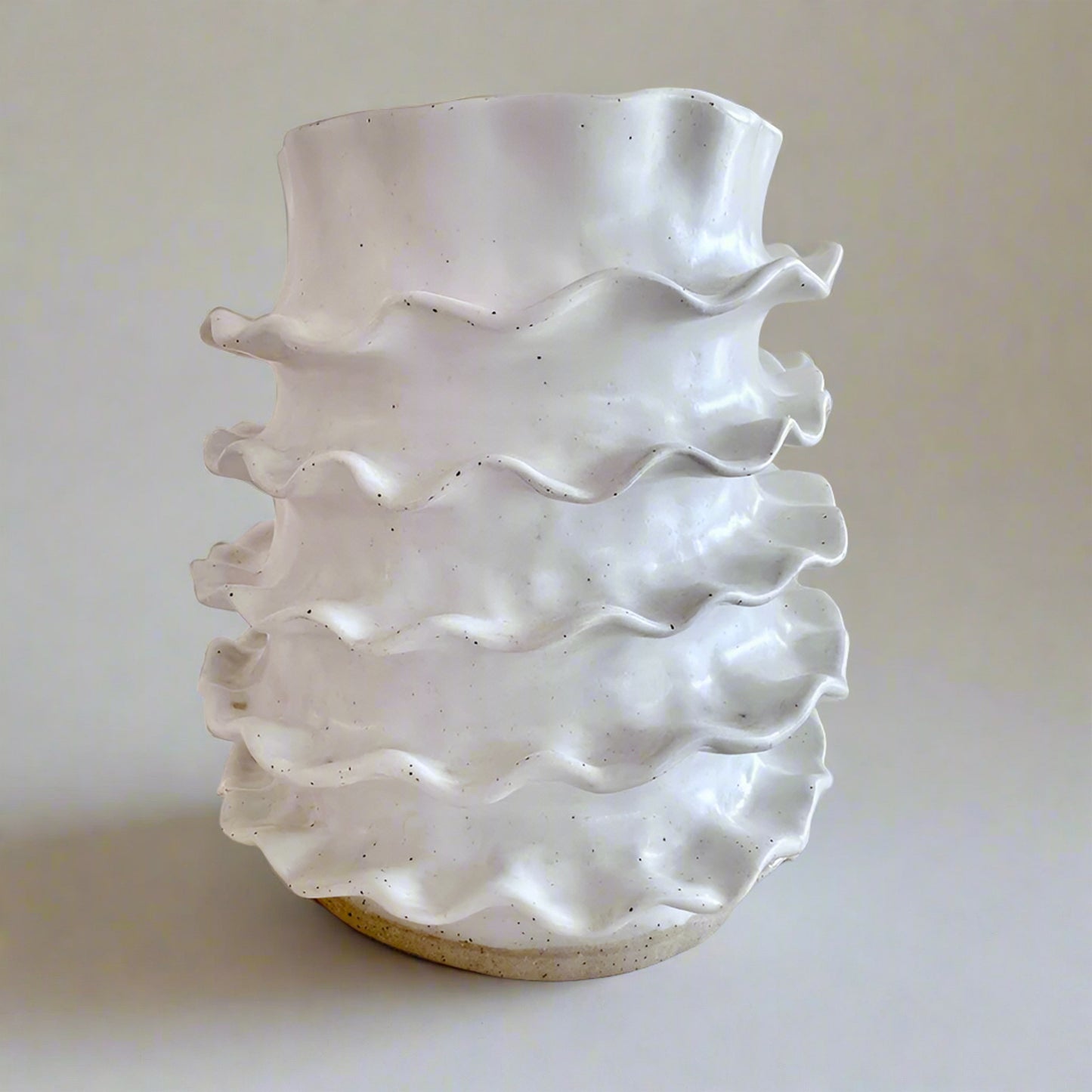 Large Spiral Edge Cylindrical Vase - White