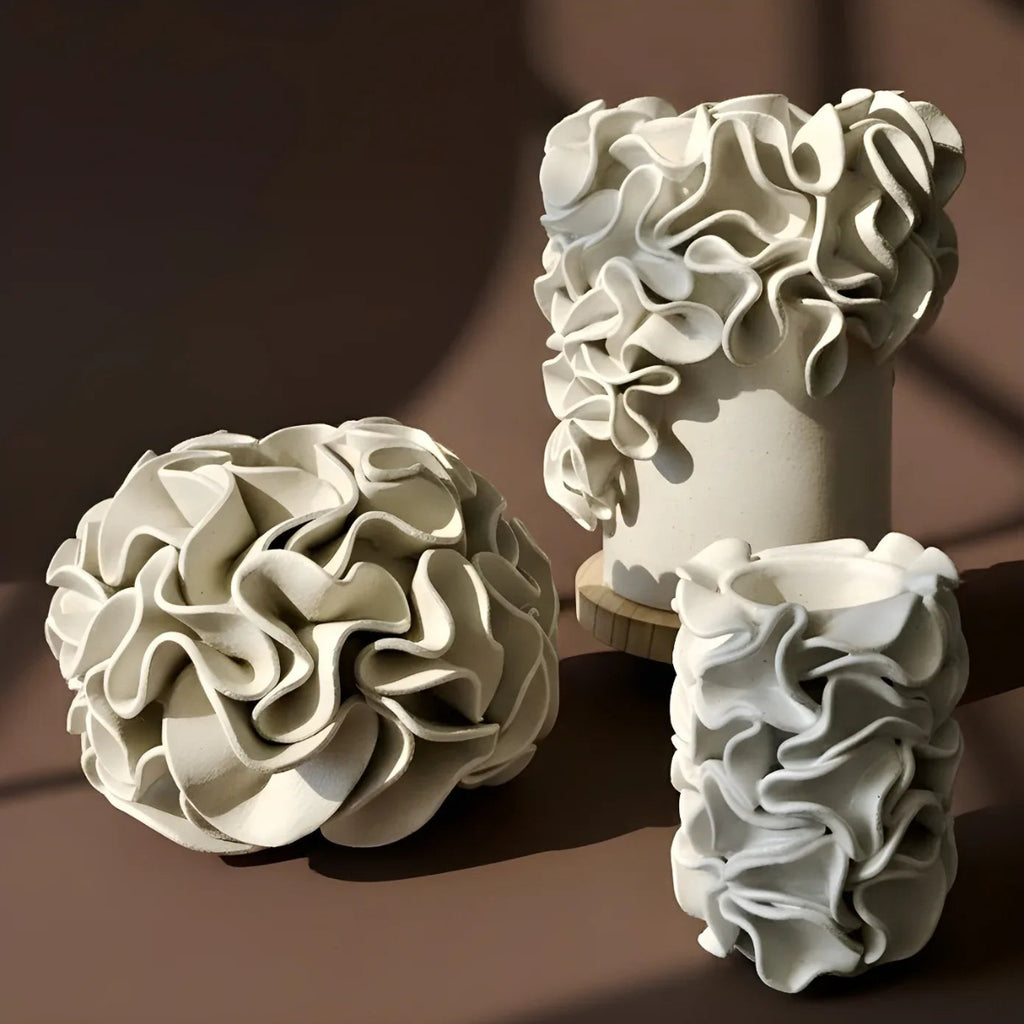White Ceramic Ruffled Vase Collection