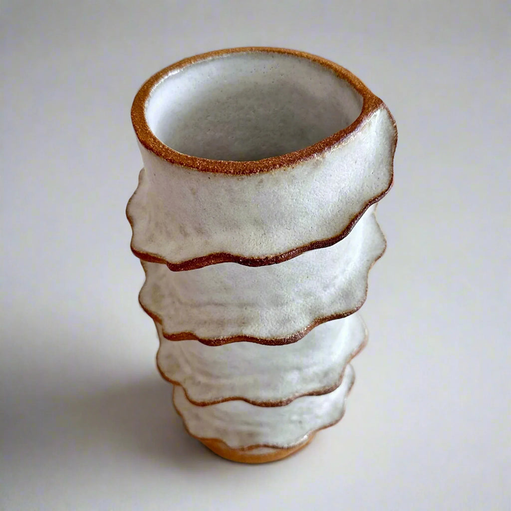 Tall Spiral Cylindrical Vase - Brown  & White