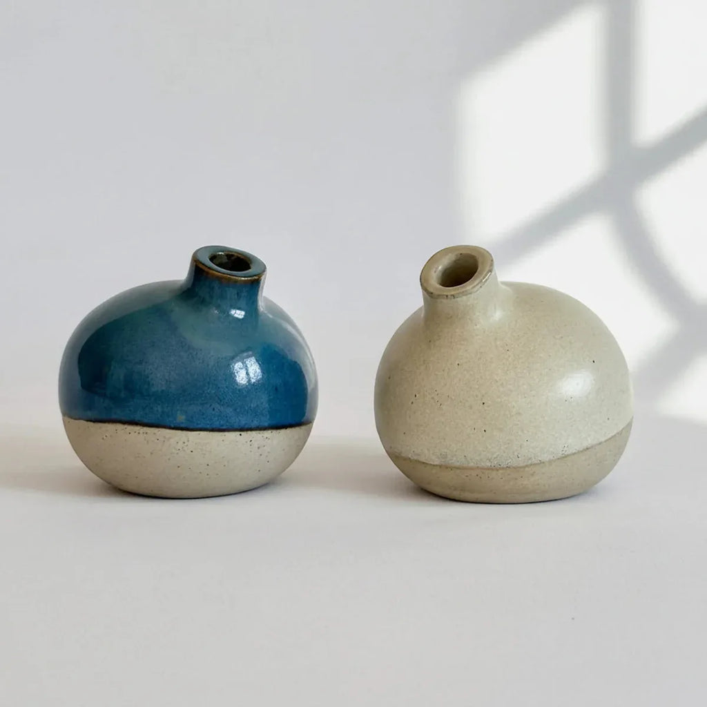 Turquoise & Beige Bud Flower Vases - Small
