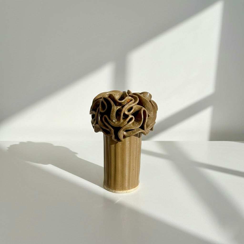 Ceramic Pom-Pom Vase - Caramel Glaze