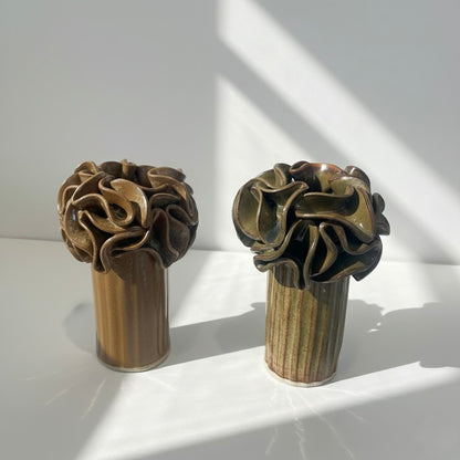 Ceramic Pom-Pom Vases - Olive/Caramel Glazes