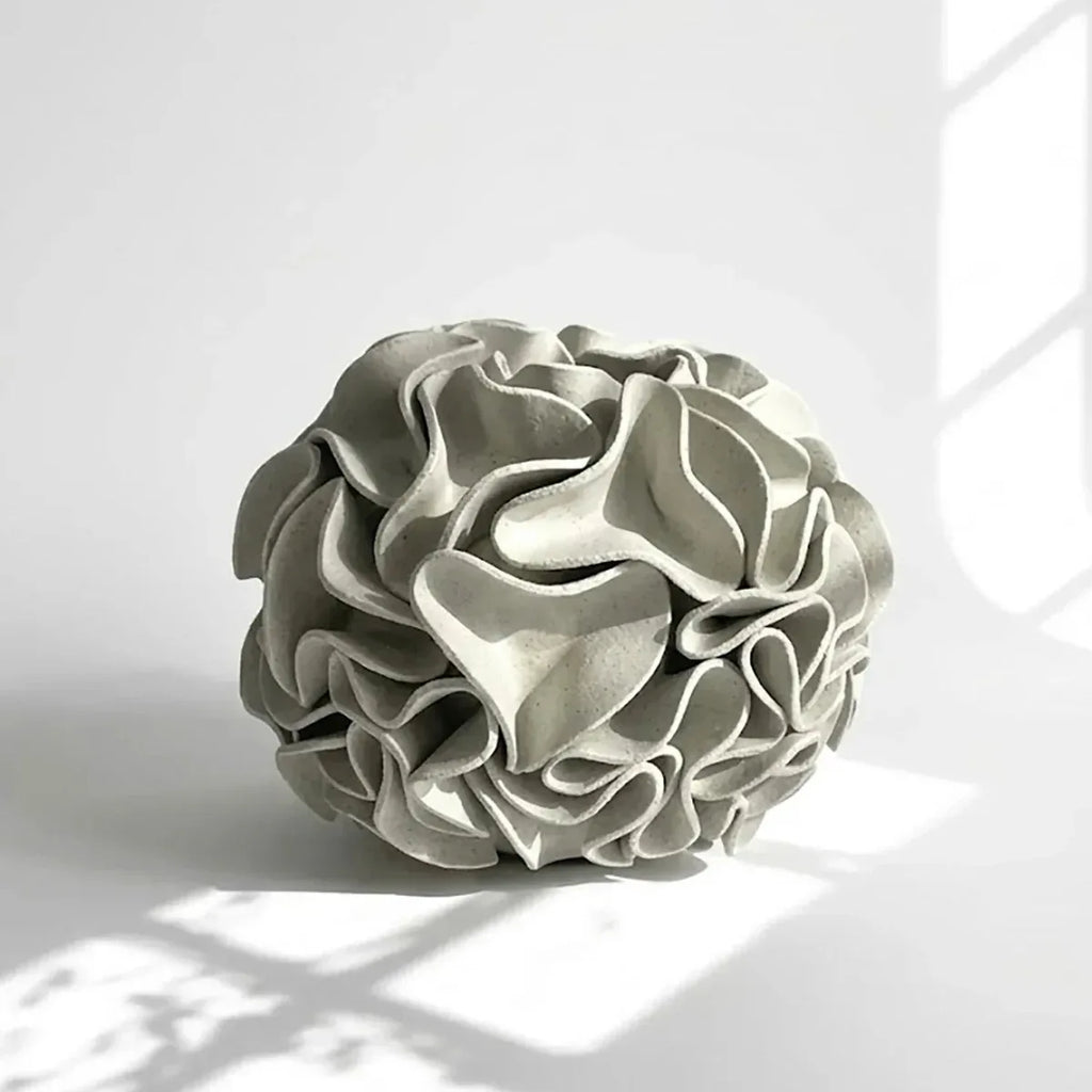 Ceramic sphere vase with wavy ruffles and edges - Polly Barton