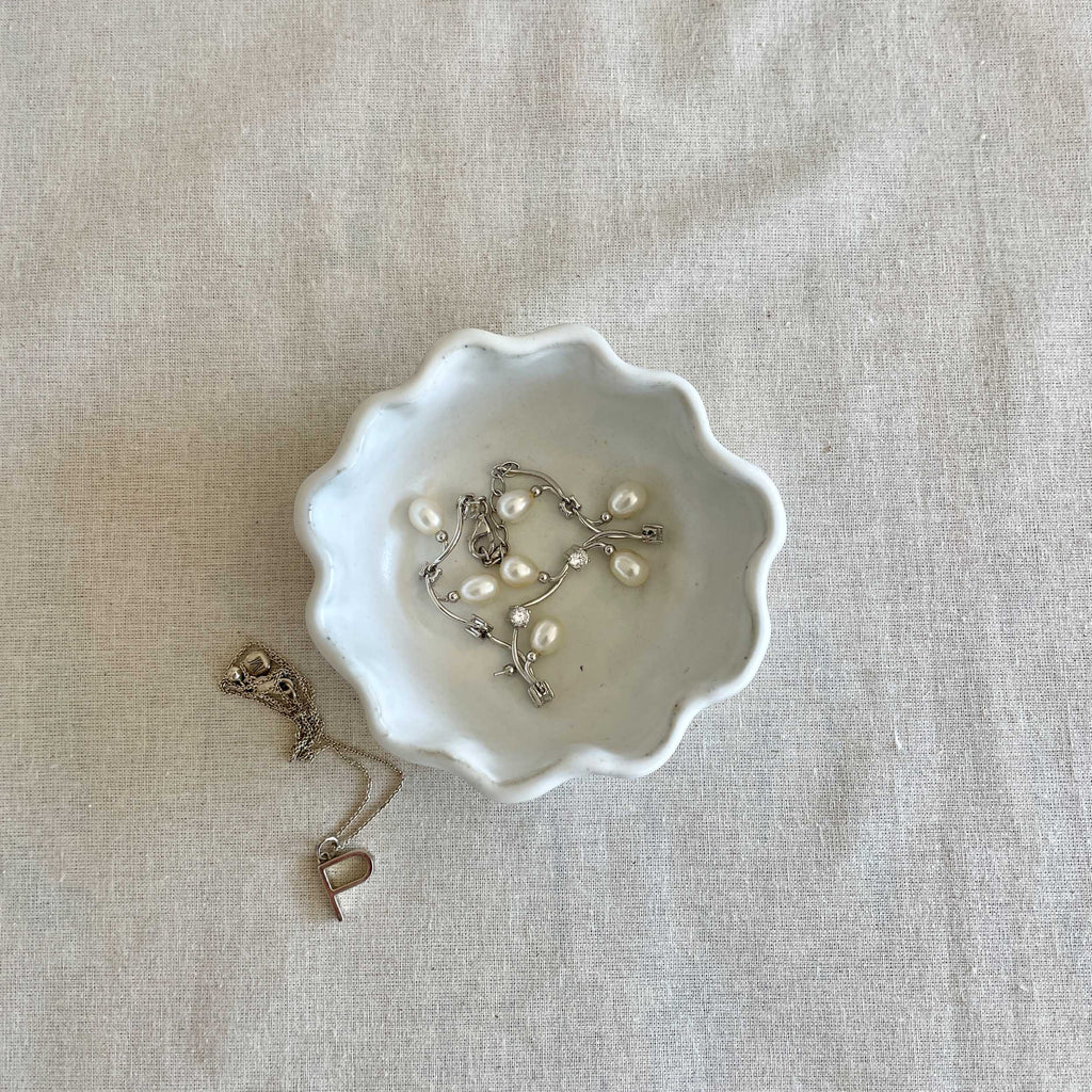 White Jewellery Bowl with Ripple Edge