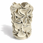 Large Ruffled Cylinder Vase - White Clay