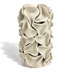 Large Ruffled Cylinder Vase - White Clay