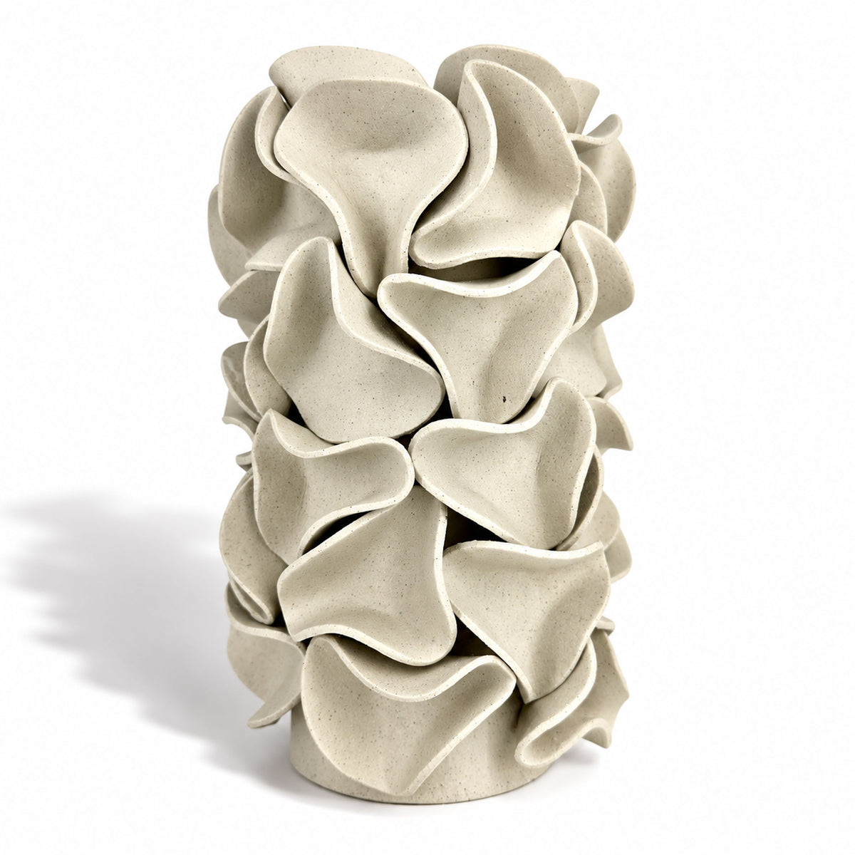 Large Ruffled Cylinder Vase - White Clay