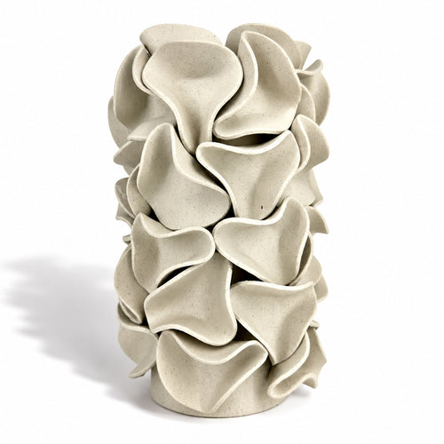 Large Ruffled Cylinder Vase - White Clay