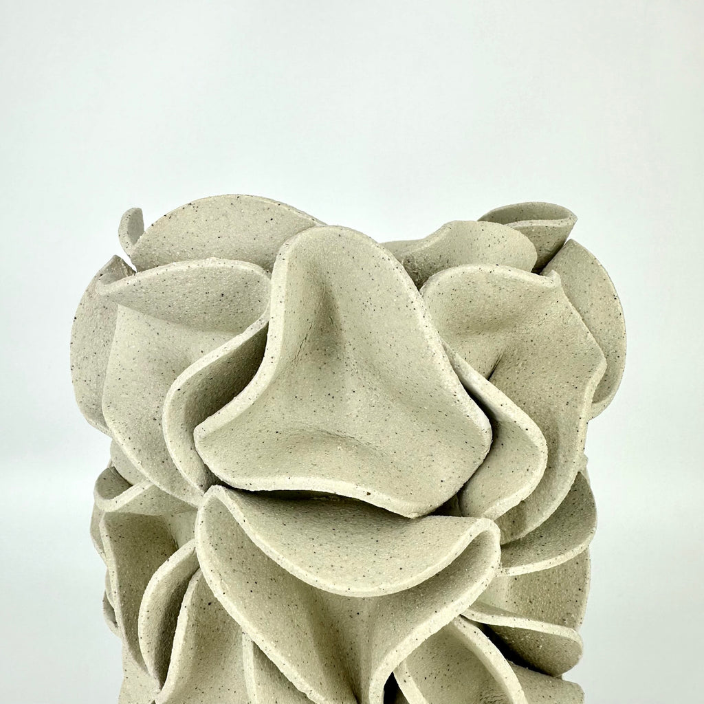 Large Ruffled Cylinder Vase - White Clay