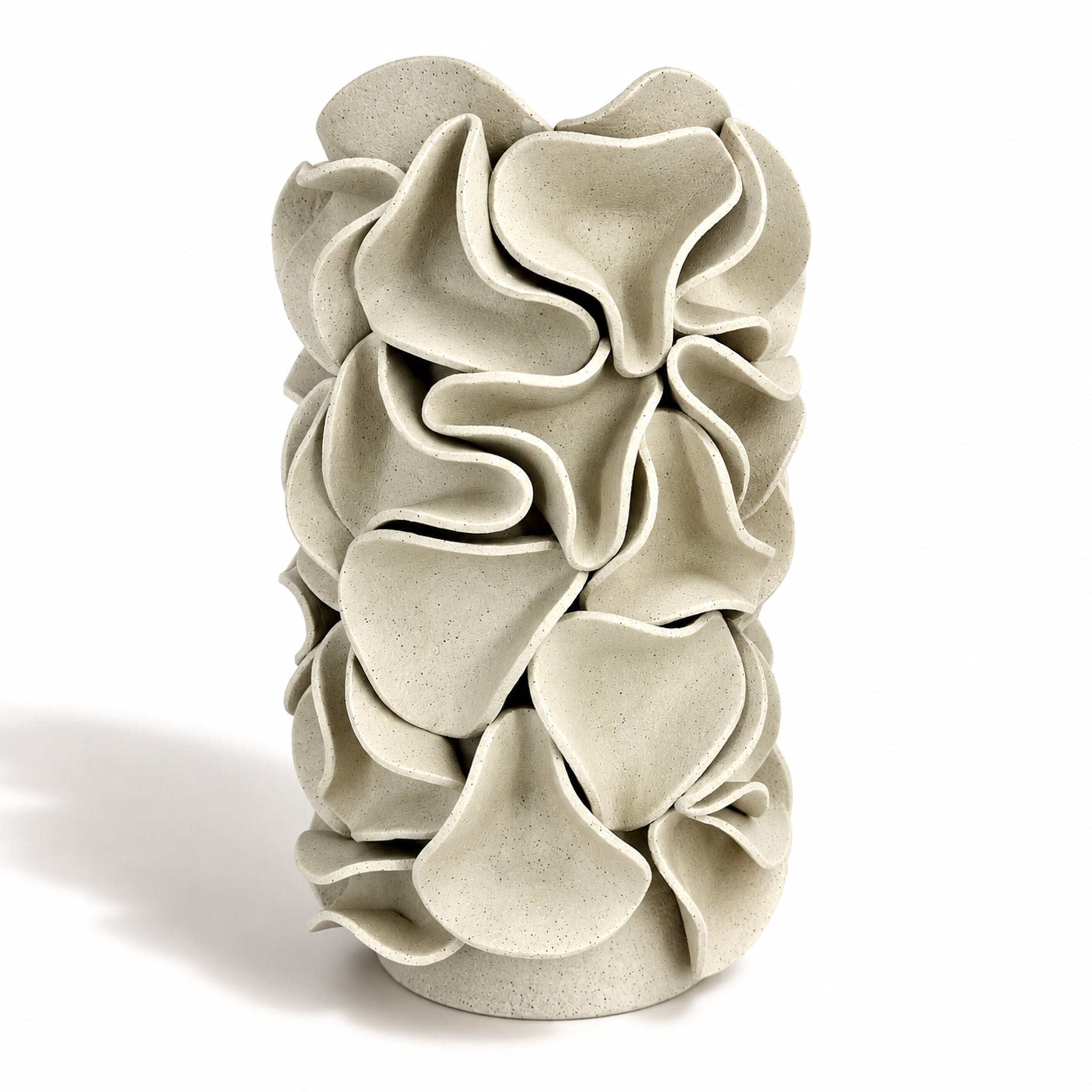 Large Ruffled Cylinder Vase - White Clay