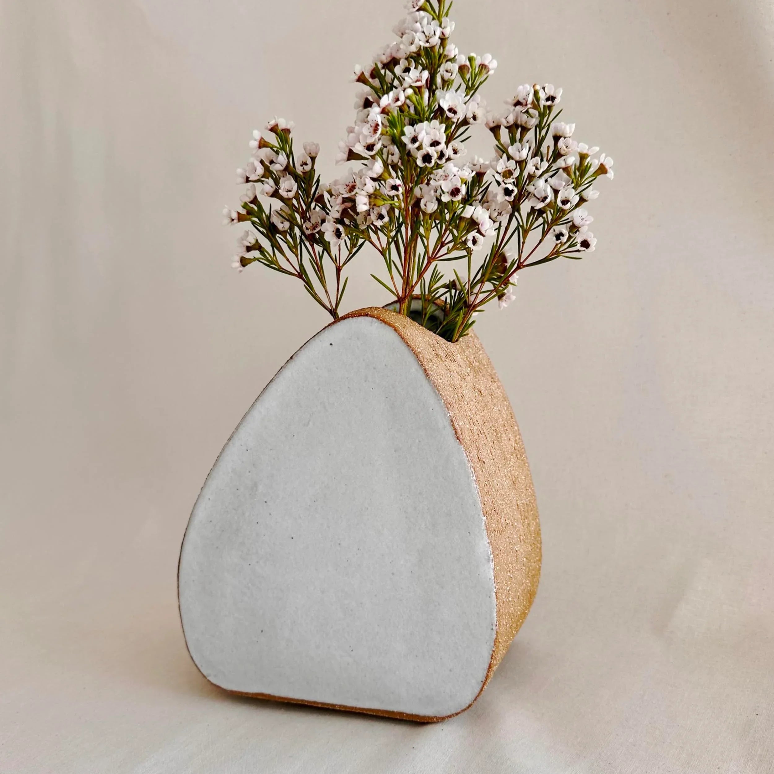 Flower Vase - Pebble Shape - White & Raw Clay