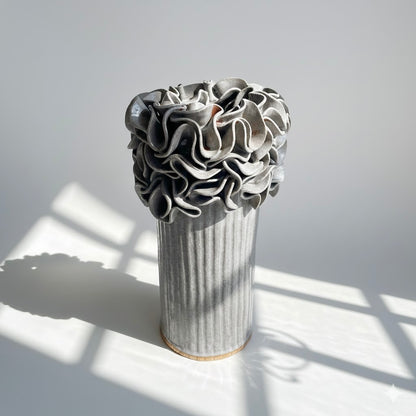 Oversized Ruffled Cylinder Vase - Mushroom Glaze