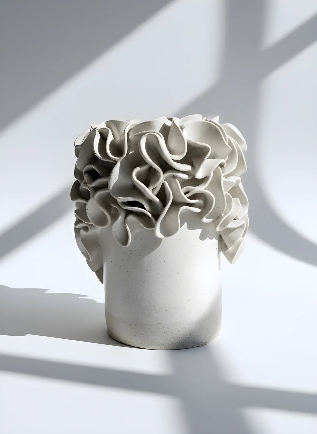 Oversized Ruffled Cylinder Vase - White