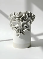 Oversized Ruffled Cylinder Vase - White Glaze