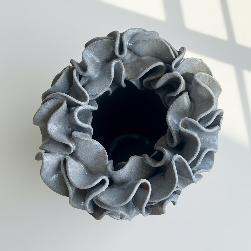 Oversized Ruffled Cylinder Vase - Overhead shot