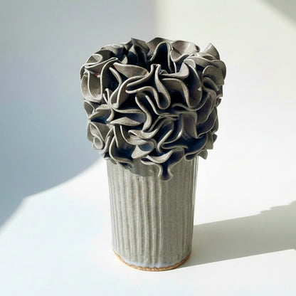 Oversized Ruffled Cylinder Vase - Mushroom Glaze