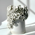 Oversized Ruffled Cylinder Vase - White Glaze