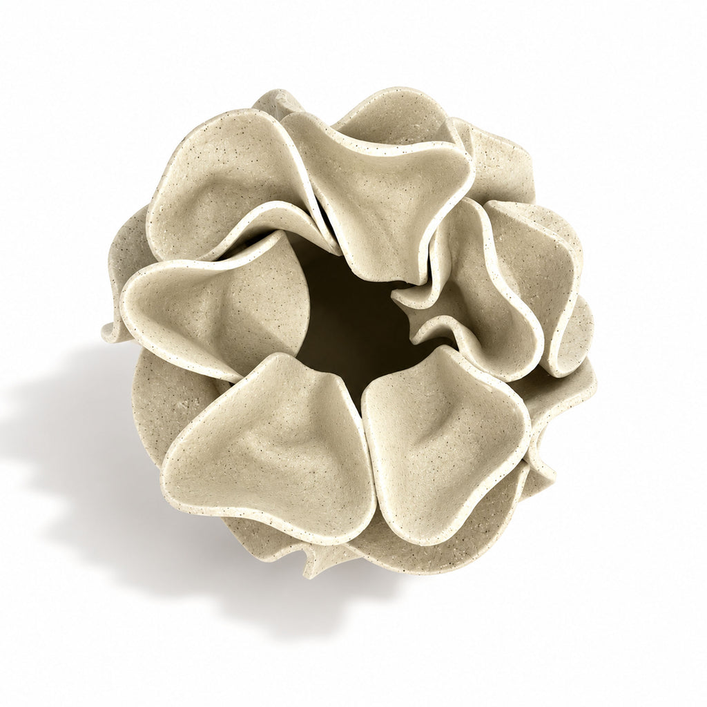 Sculptural Ruffled Cylinder Vase - White Clay Top Down View