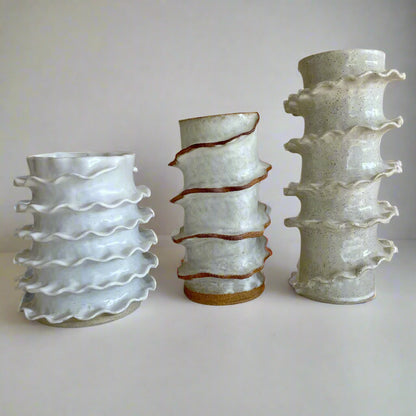 Spiralled Waved-Edged Ceramic Vases