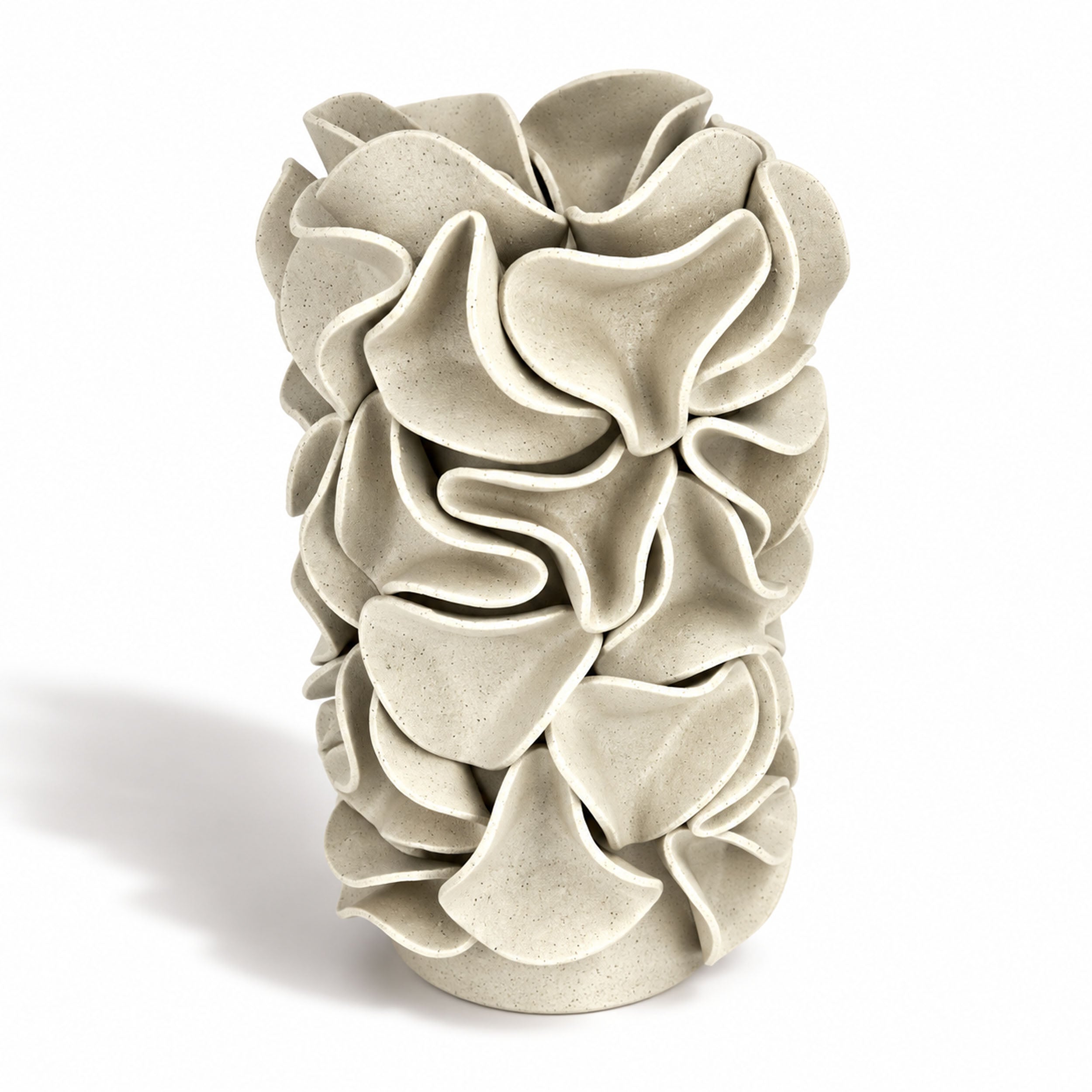 Large Sculptural Ruffled Cylinder Vase - White Clay