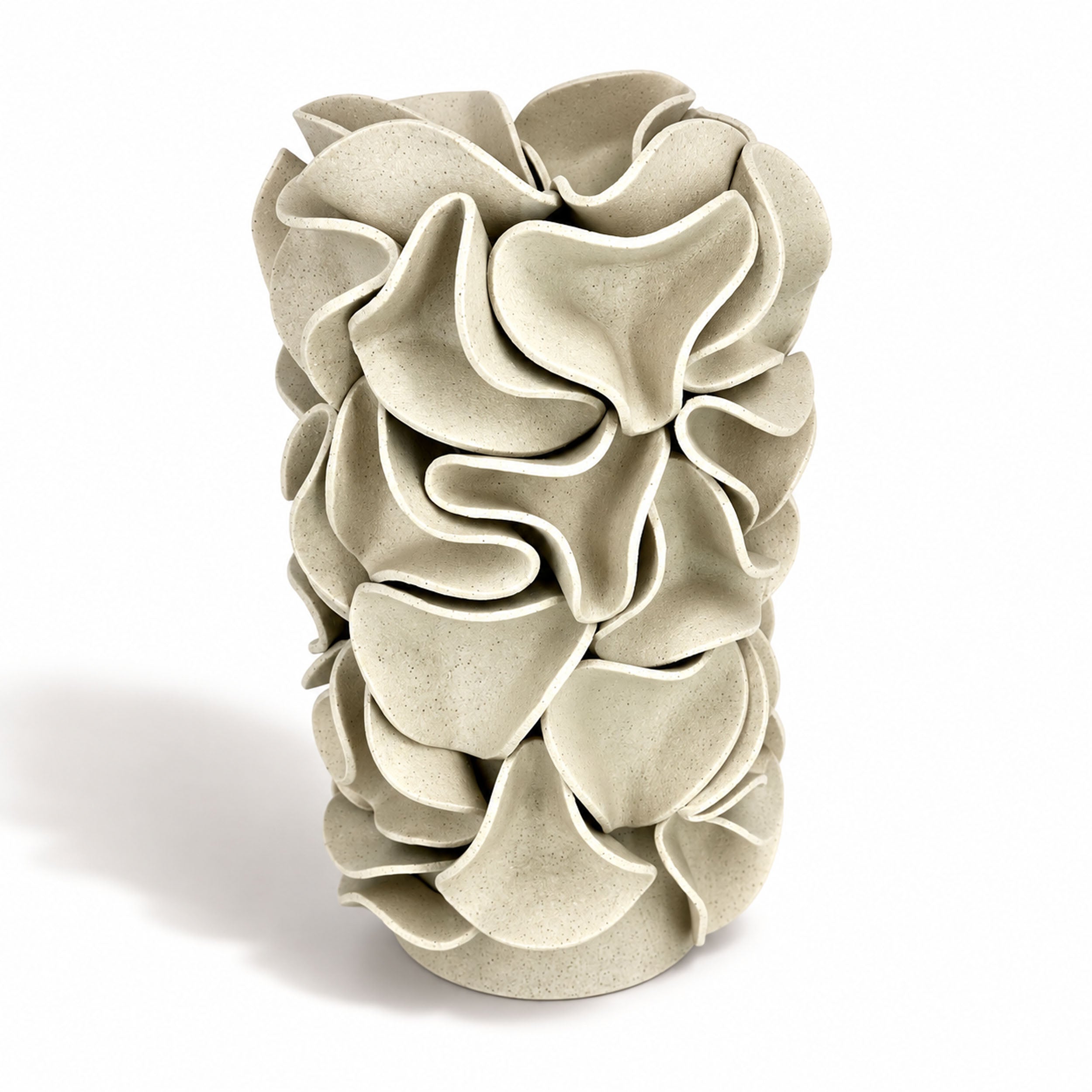 Tall Ruffled Cylinder Vase - White Clay 