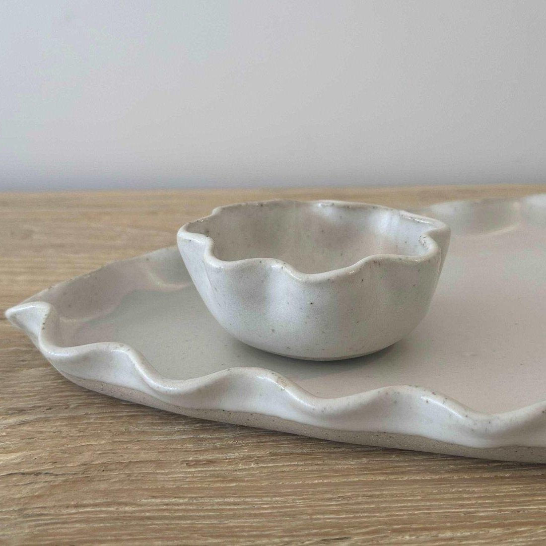 Avoca Wave Dip Bowl with Platter - White