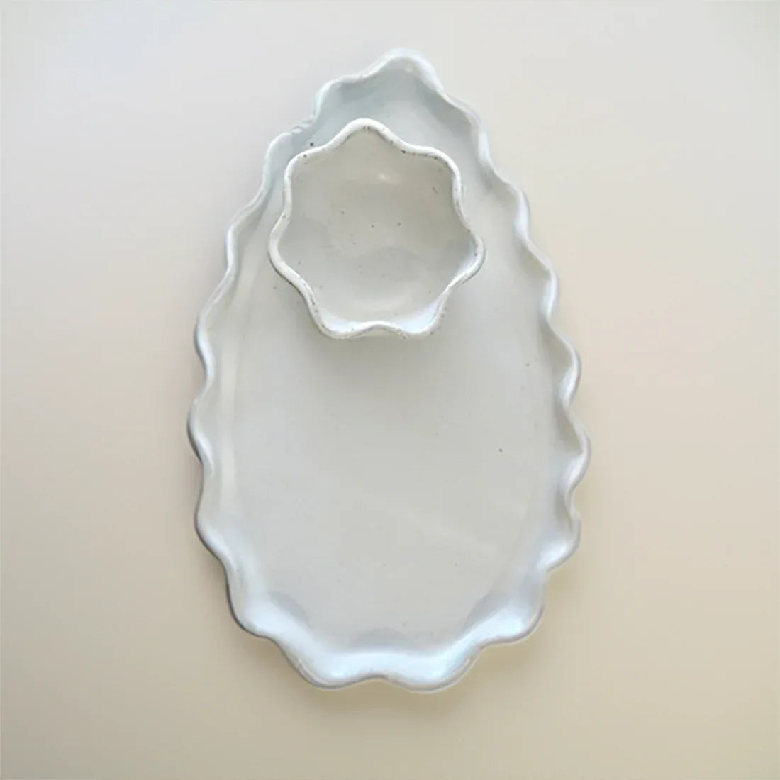 Wave Small Serving Platter & Dip Bowl - White