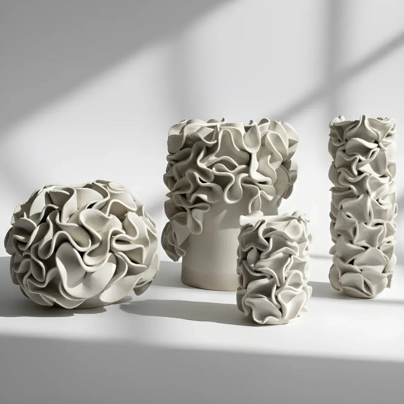 White Ceramic Ruffled Vase Collection