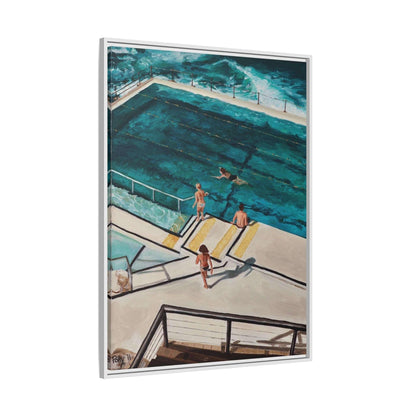 Framed Canvas Print - Icebergs Bondi Australia - White Frame