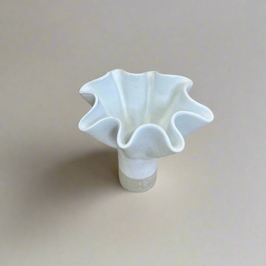 White Ruffle Pedestal Vase - Medium