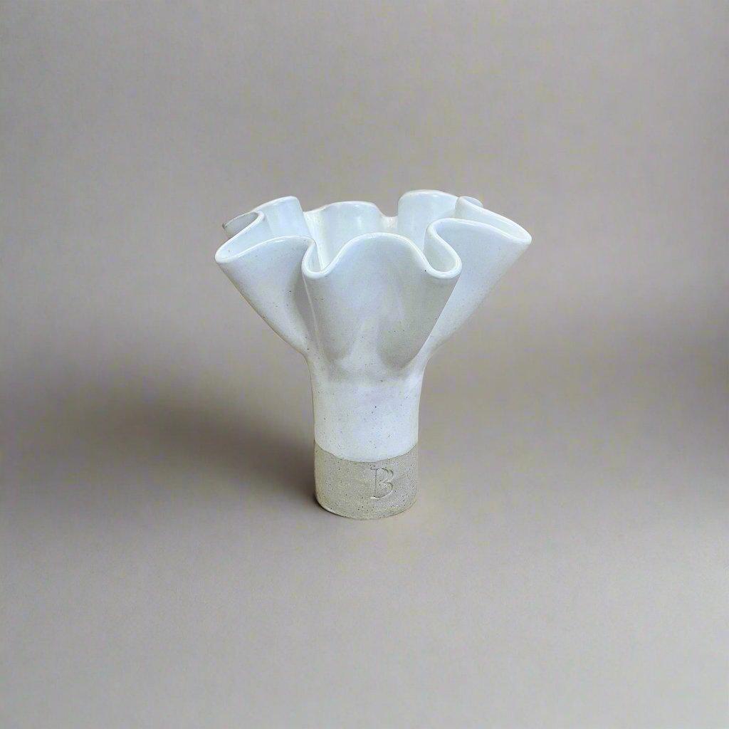 White Ruffle Pedestal Vase - Medium