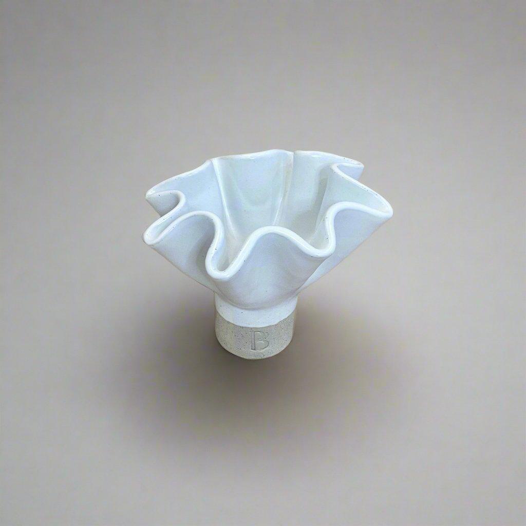 White Ruffle Flower Pedestal Vase - Short