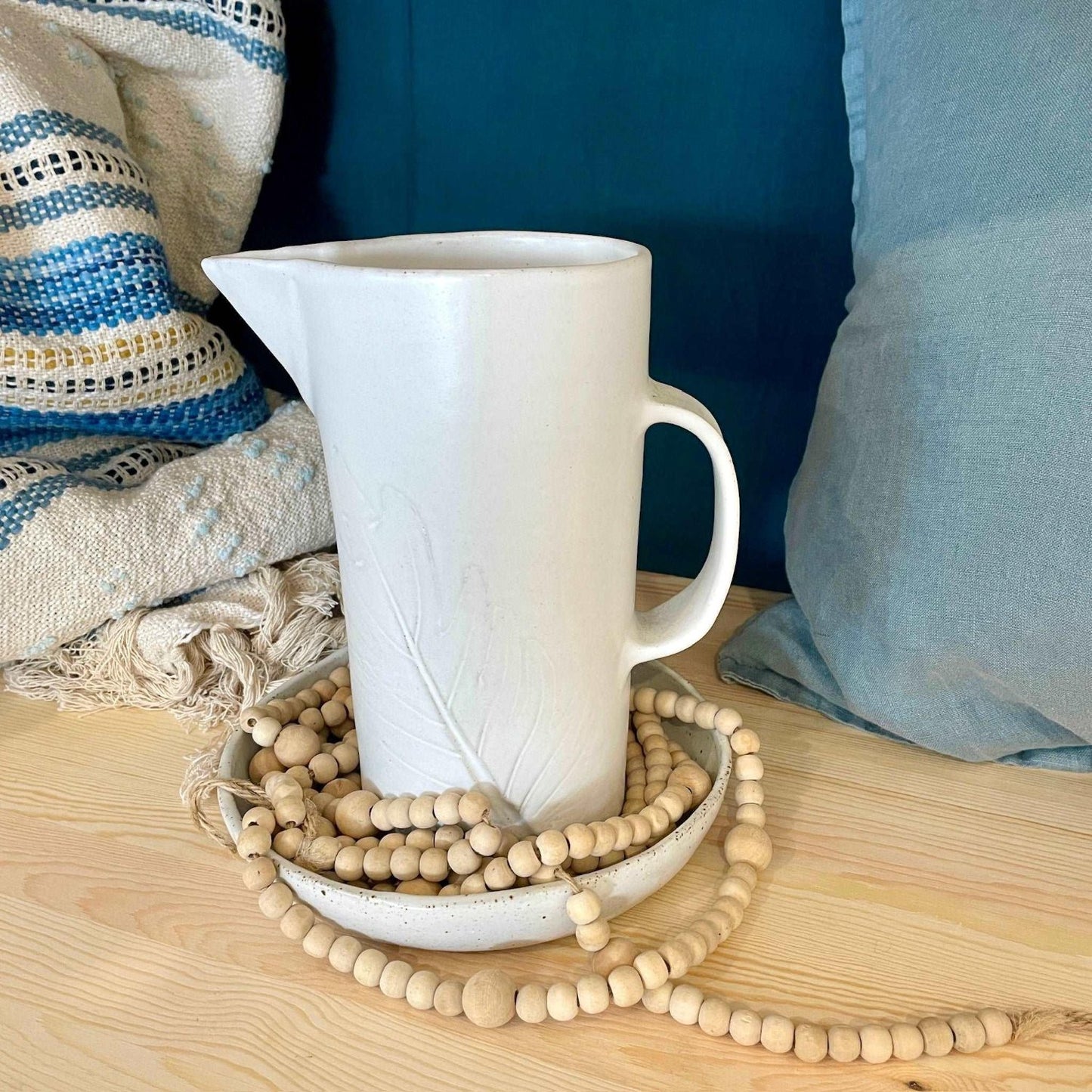 White Water Jug with Leaf Imprint