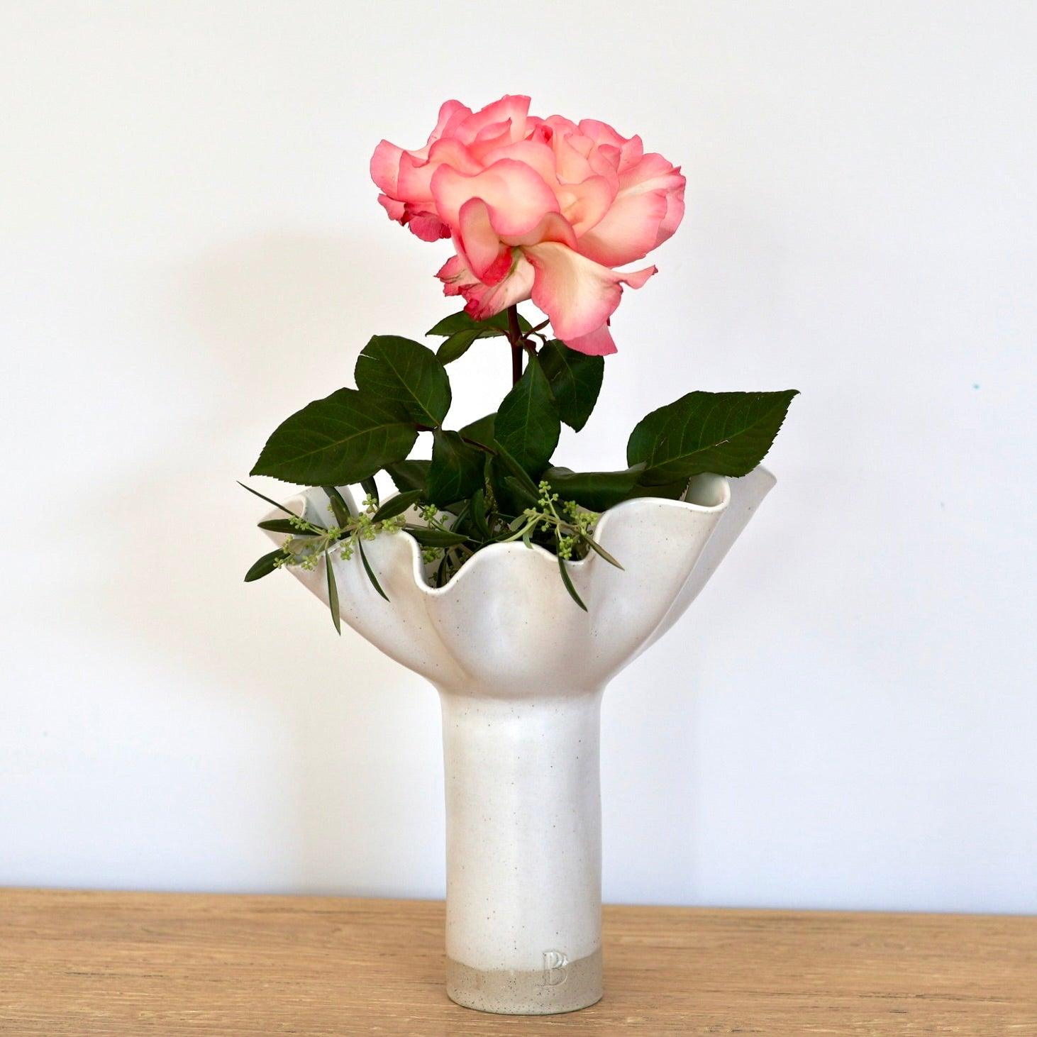 White Wave Pedestal Vase - Extra Large - Polly Barton