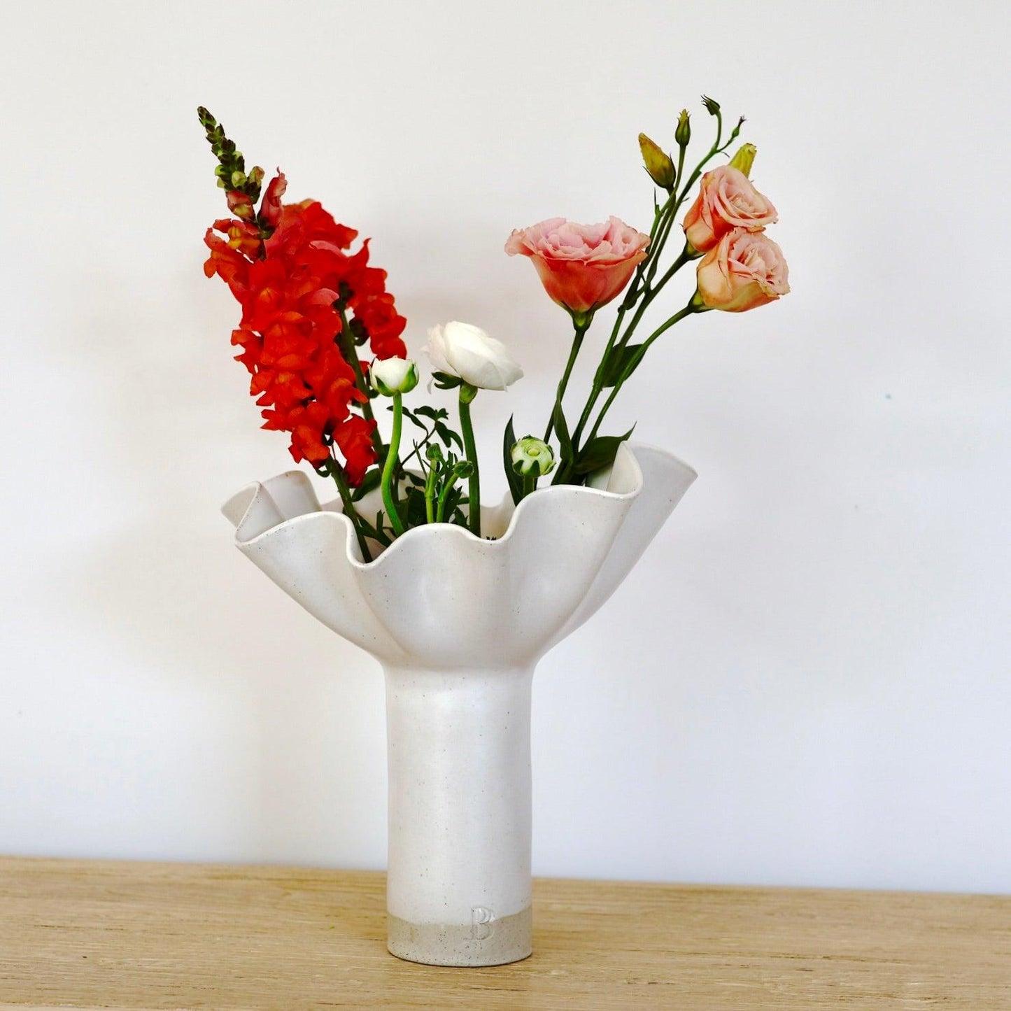 White Wave Pedestal Vase - Extra Large - Polly Barton