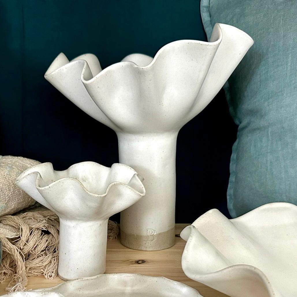 White Wave Pedestal Vase - Extra Large - Polly Barton