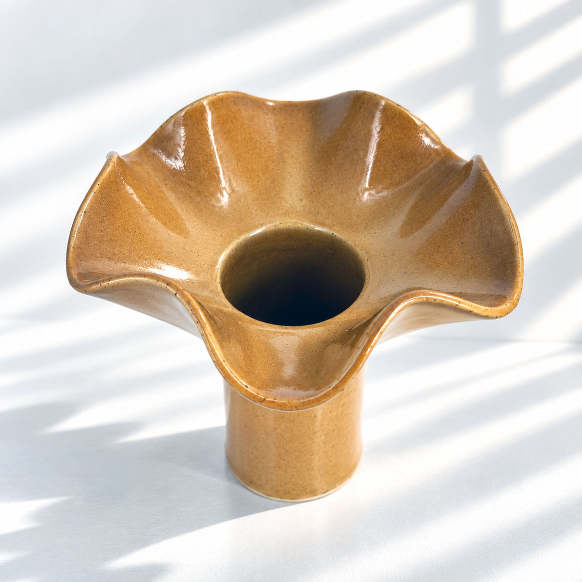 Wave Vase Wide Base - Chocolate, Melted Mint, Caramel Glazes