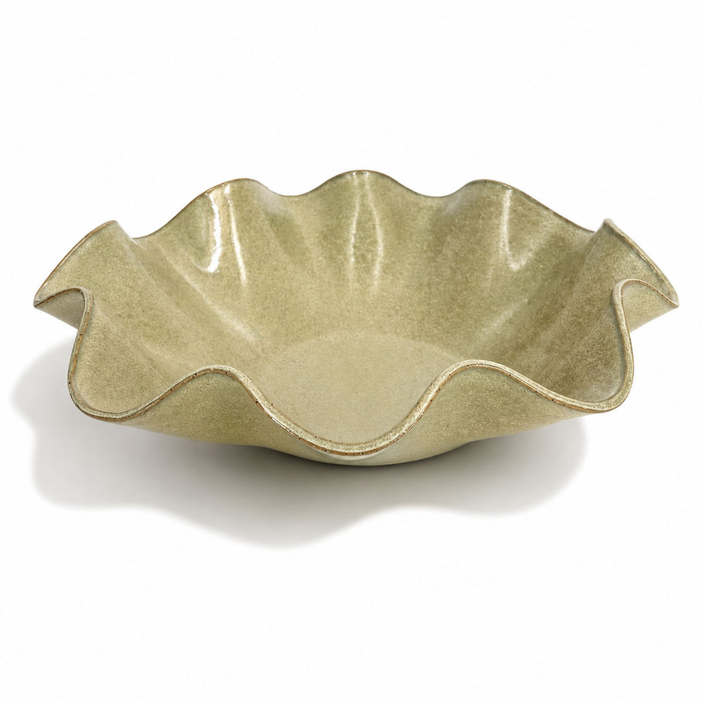 Large Handcrafted Wave Bowl in Melted Mint Glaze
