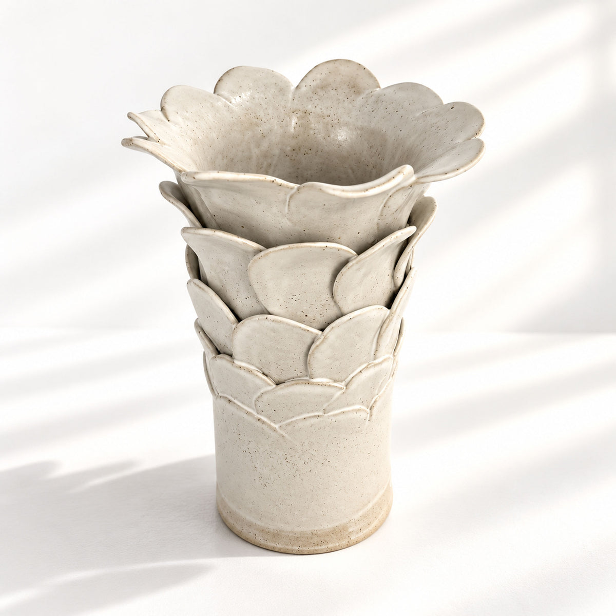 Tall Cylinder Petal Flower Vase - White
