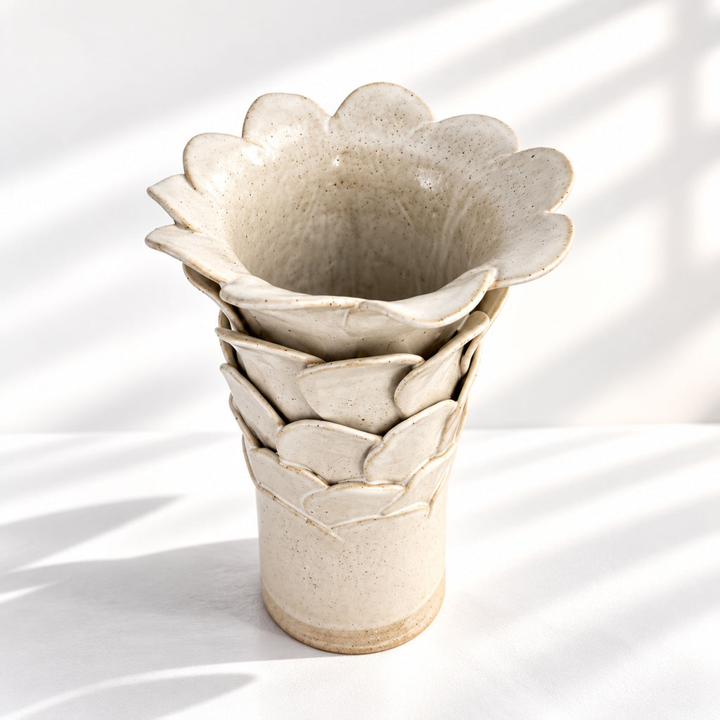 Tall Cylinder Petal Flower Vase - White