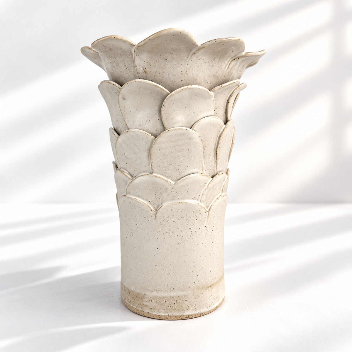 Tall Cylinder Petal Flower Vase - White