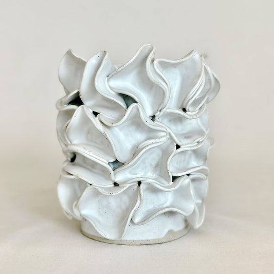 Large White Ruffe Vase - Hand-built