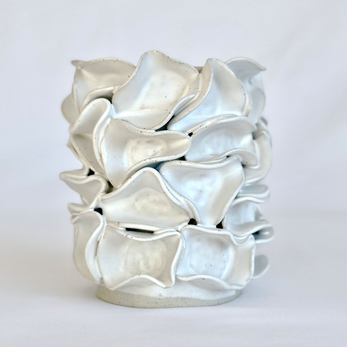 Large White Ruffed Vase - Hand-built