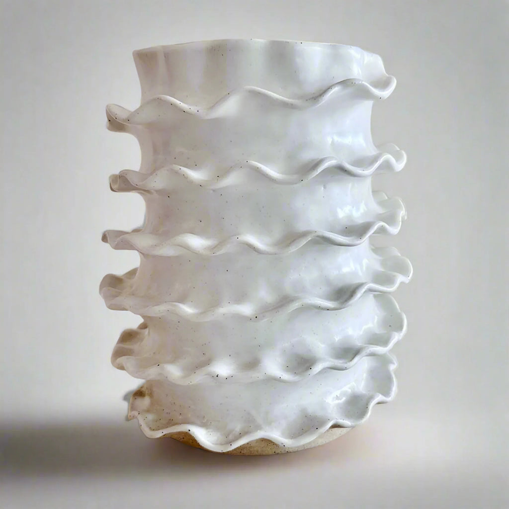 Large Wave Edge Ceramic Vase - White