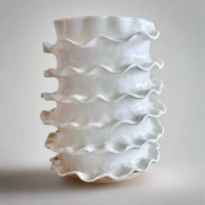 Large Wave Edge Ceramic Vase - White
