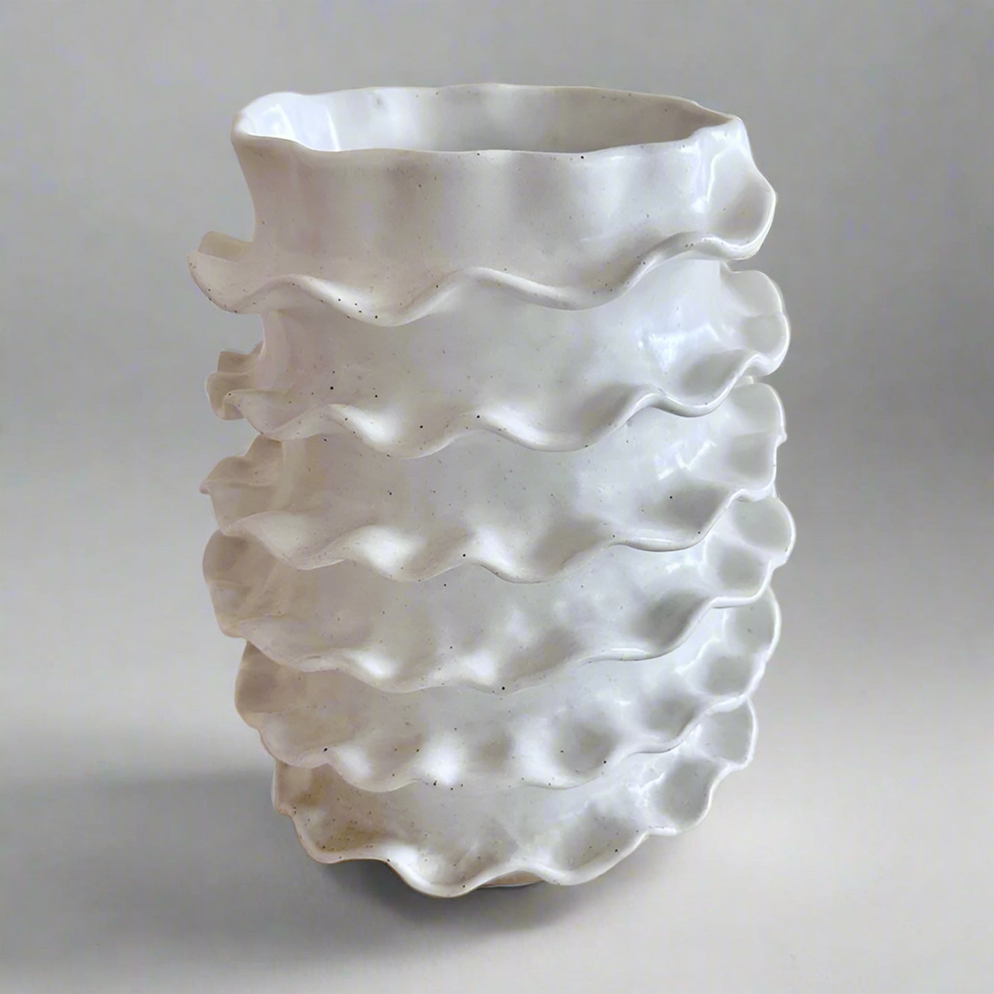 Large Spiral Edge Cylindrical Vase - White