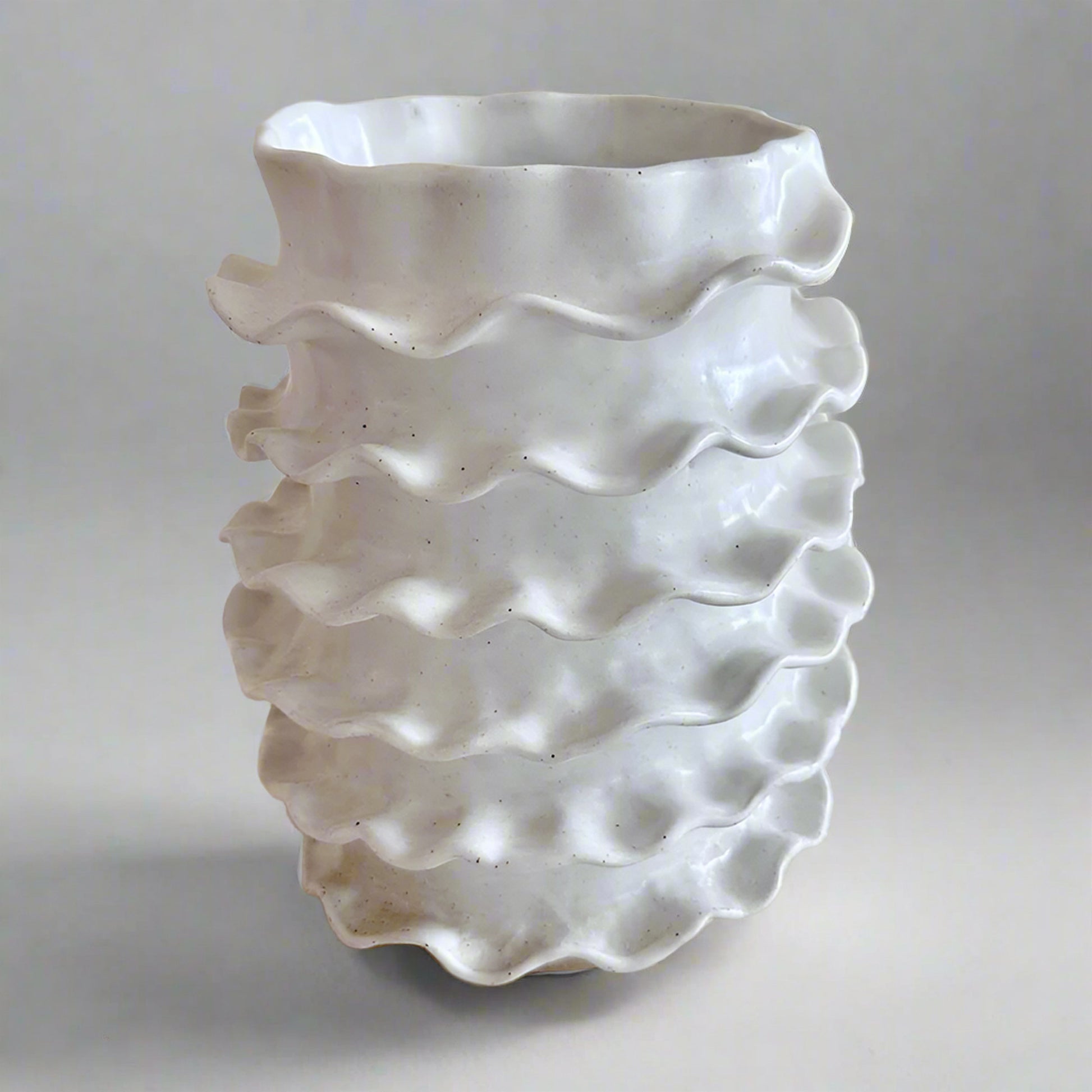 Large Spiral Edge Cylindrical Vase - White