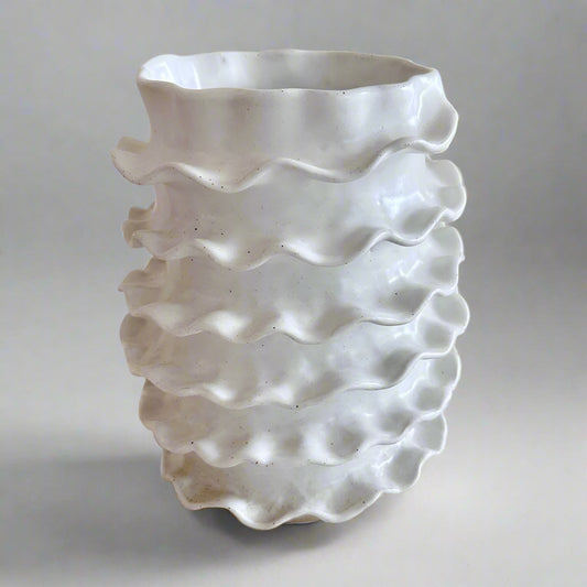 Large Spiral Edge Cylindrical Vase - White